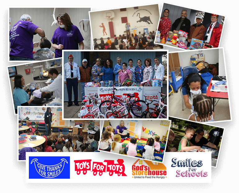 Collage of images of Danville dental team members at community events